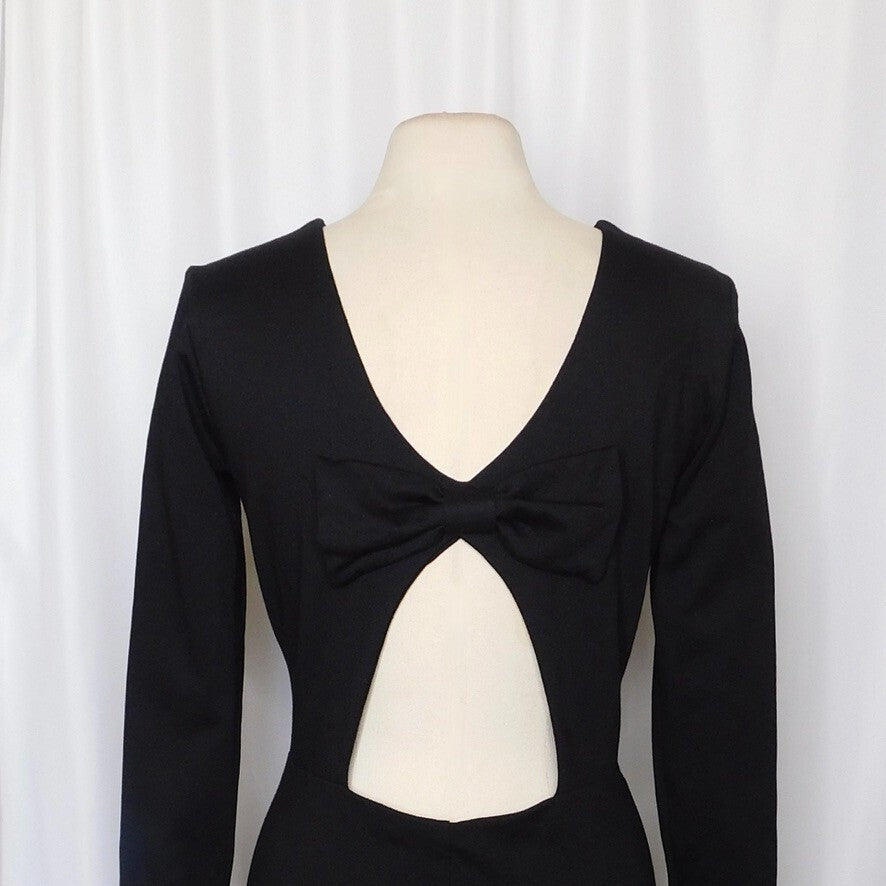 AMANDA UPRICHARD Black Open Back Bow Ponte Knit Dress Sheath Classic Large