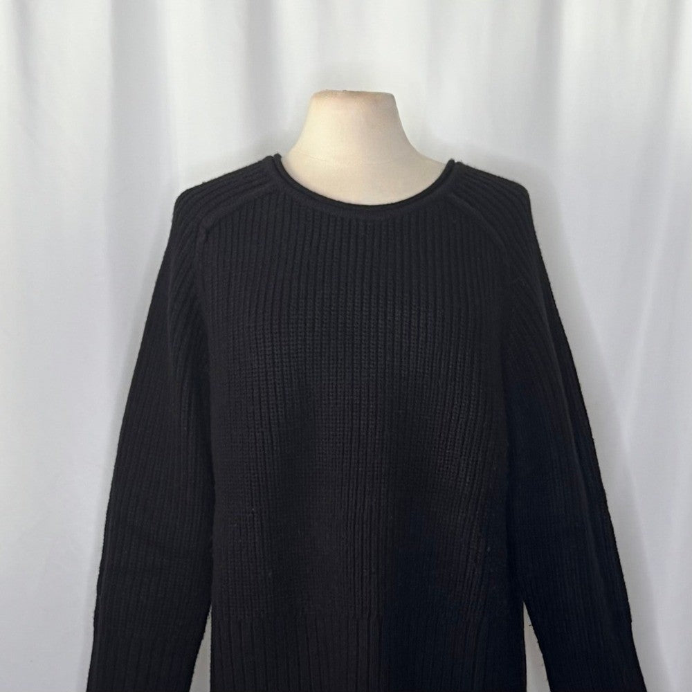 ZARA Wool Blend Solid Black Shaker Knit Pullover Sweater Minimalist Medium