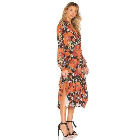 Revolve DODO BAR OR Natasha Dress Genia Floral Retro Print Size 46 US Size 10