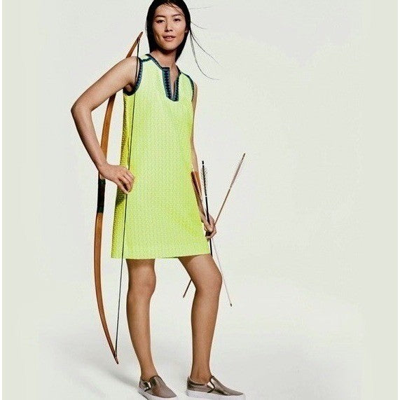 J. CREW Printed Shift Dress Neon Lime Green Retro Vacation Preppy Size 6