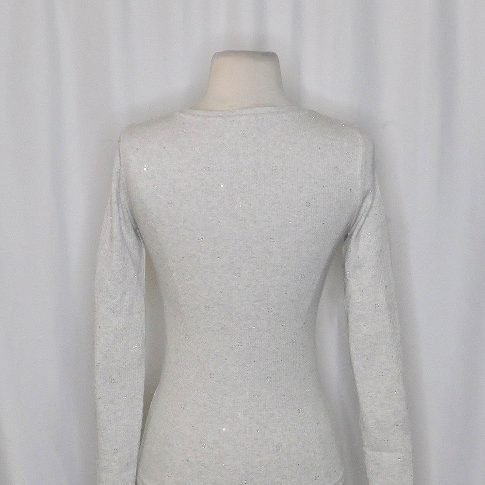 J. CREW Vintage Rib Long Sleeve T-Shirt Embellished Heathered Dove XXS XX-Small