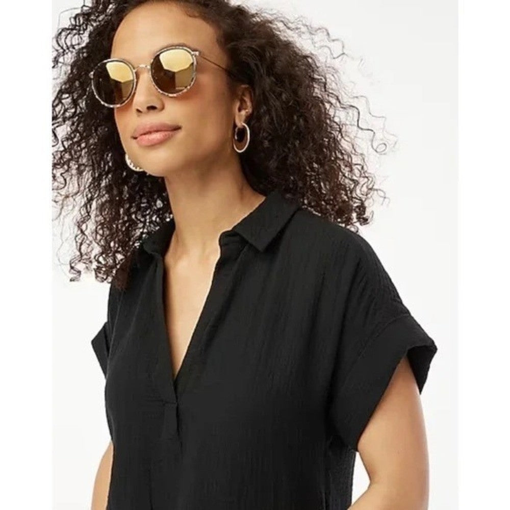NWT!! J. CREW Factory Short Sleeve Popover Dress Solid Black Travel Vacation XS
