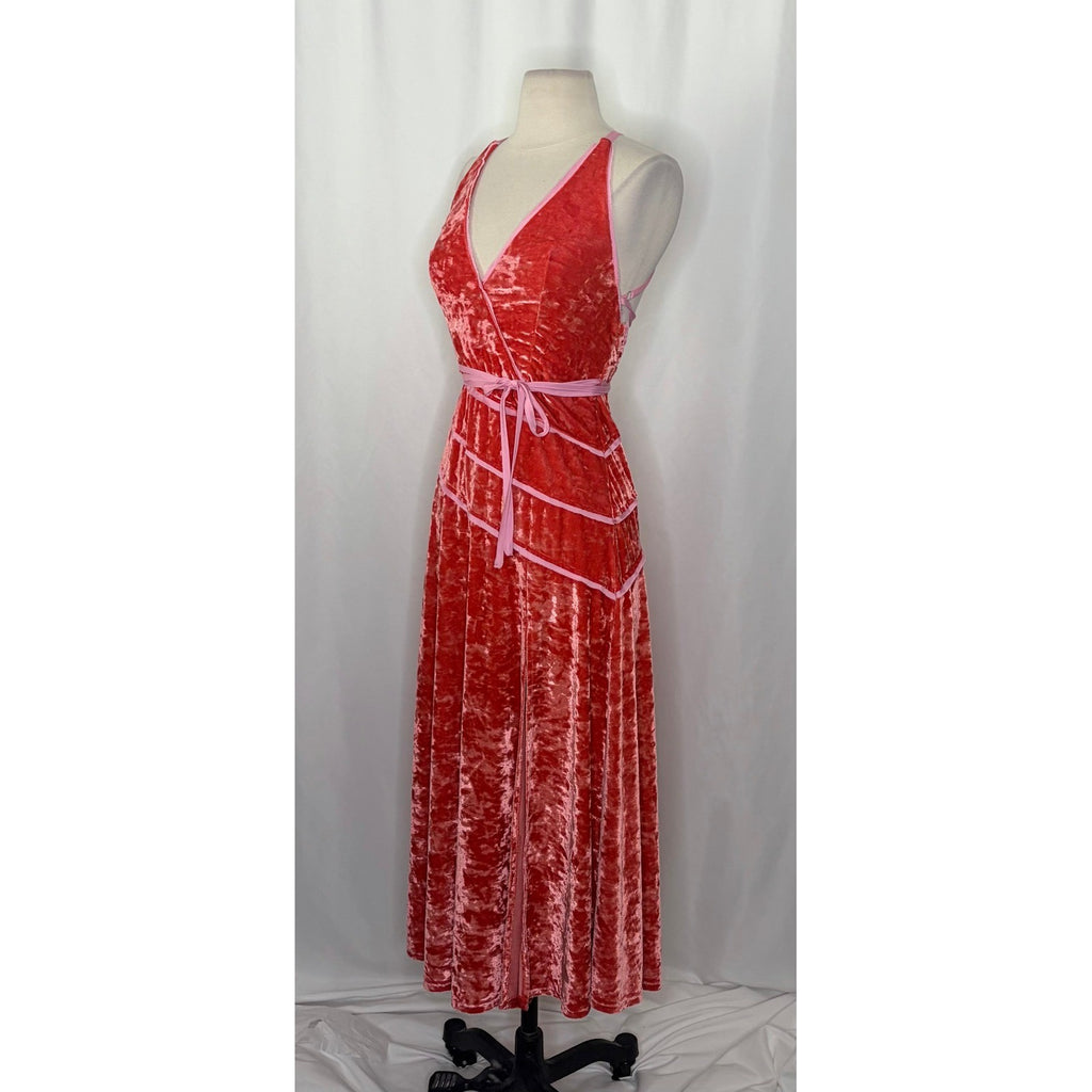FREE PEOPLE Deia Velvet Midi Dress Pink Rose Strappy Dainty Romantic X-Small