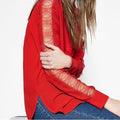 NWT!! THE KOOPLES Red Crepe Lace Shirt Blouse Buttondown Valentine Solid X-Small