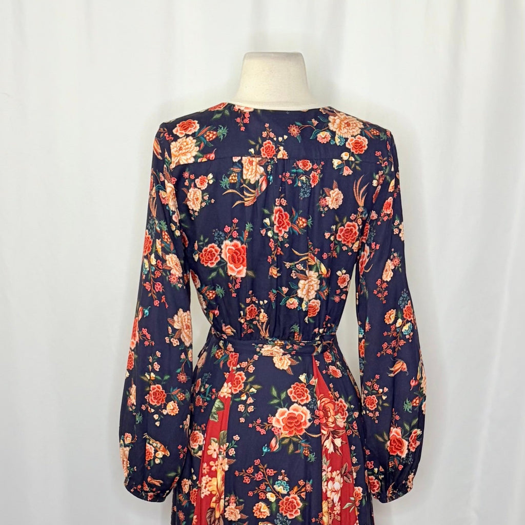 Anthropologie FARM RIO Gracia Wrap Maxi Dress Floral Birds Bohemian X-Small