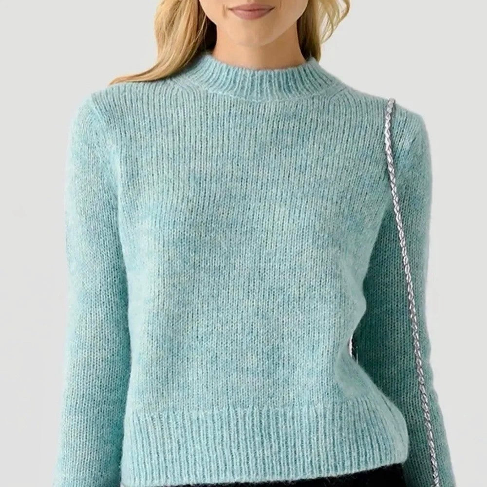 VINCE Italian Marled Alpaca Wool Knit Crew Neck Cozy Sweater Aqua Blue Small