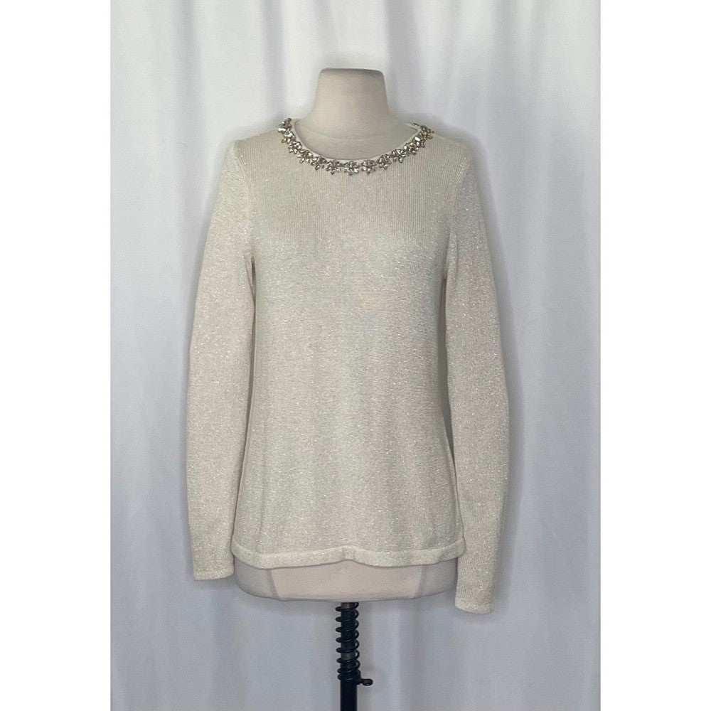 J. MCLAUGHLIN Metallic Gold Embellished Neckline Pullover Sweater Knitwear Small