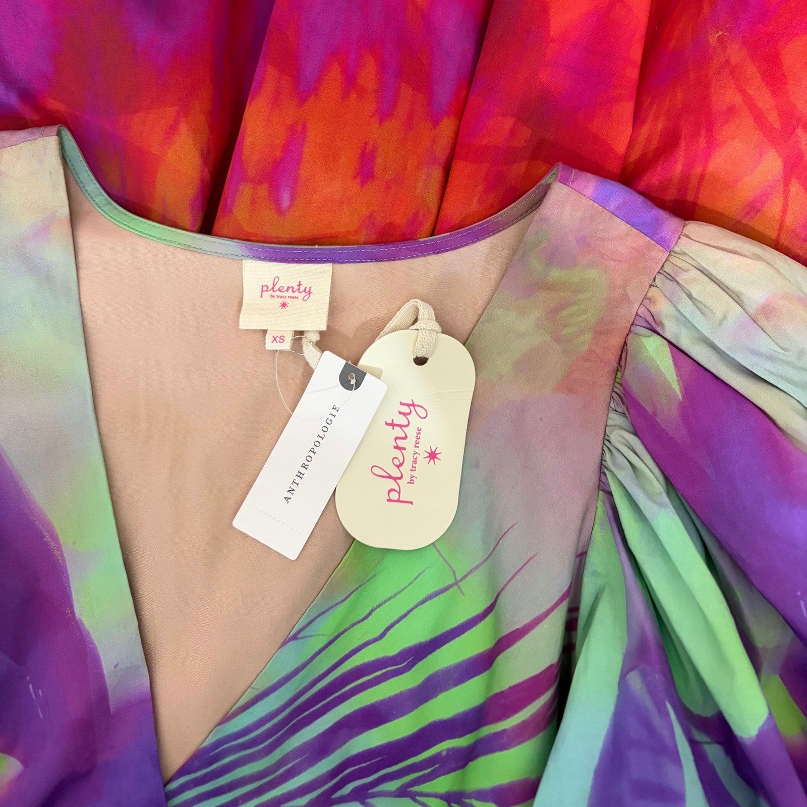 NWT!! Anthropologie Plenty by TRACY REESE Tie Dye Puff Sleeve Dress X-Small