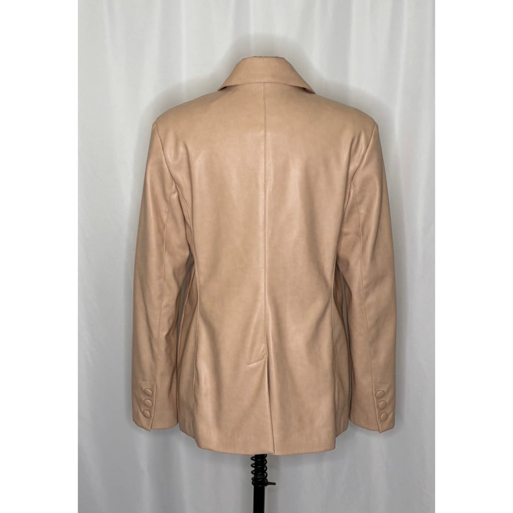 AVEC LES FILLES Tan Vegan Faux Leather Jacket Blazer Single Button Solid X-Large