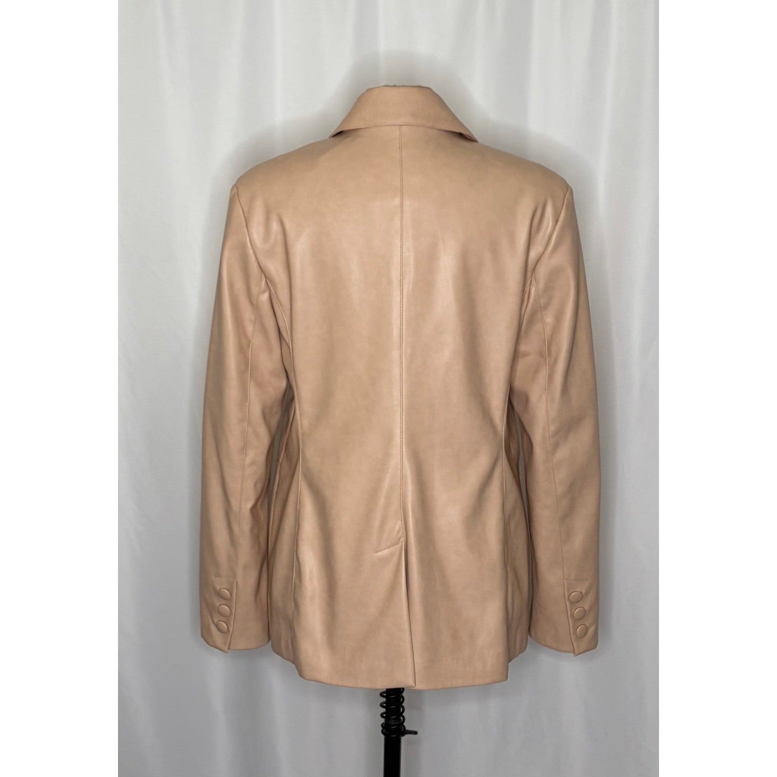 AVEC LES FILLES Tan Vegan Faux Leather Jacket Blazer Single Button Solid X-Large