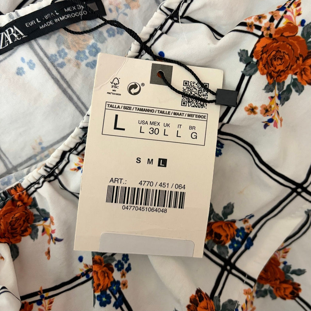 NWT!! ZARA Floral Plaid Lattice Ruffle Sleeve Dress Shift Blogger Favorite Large