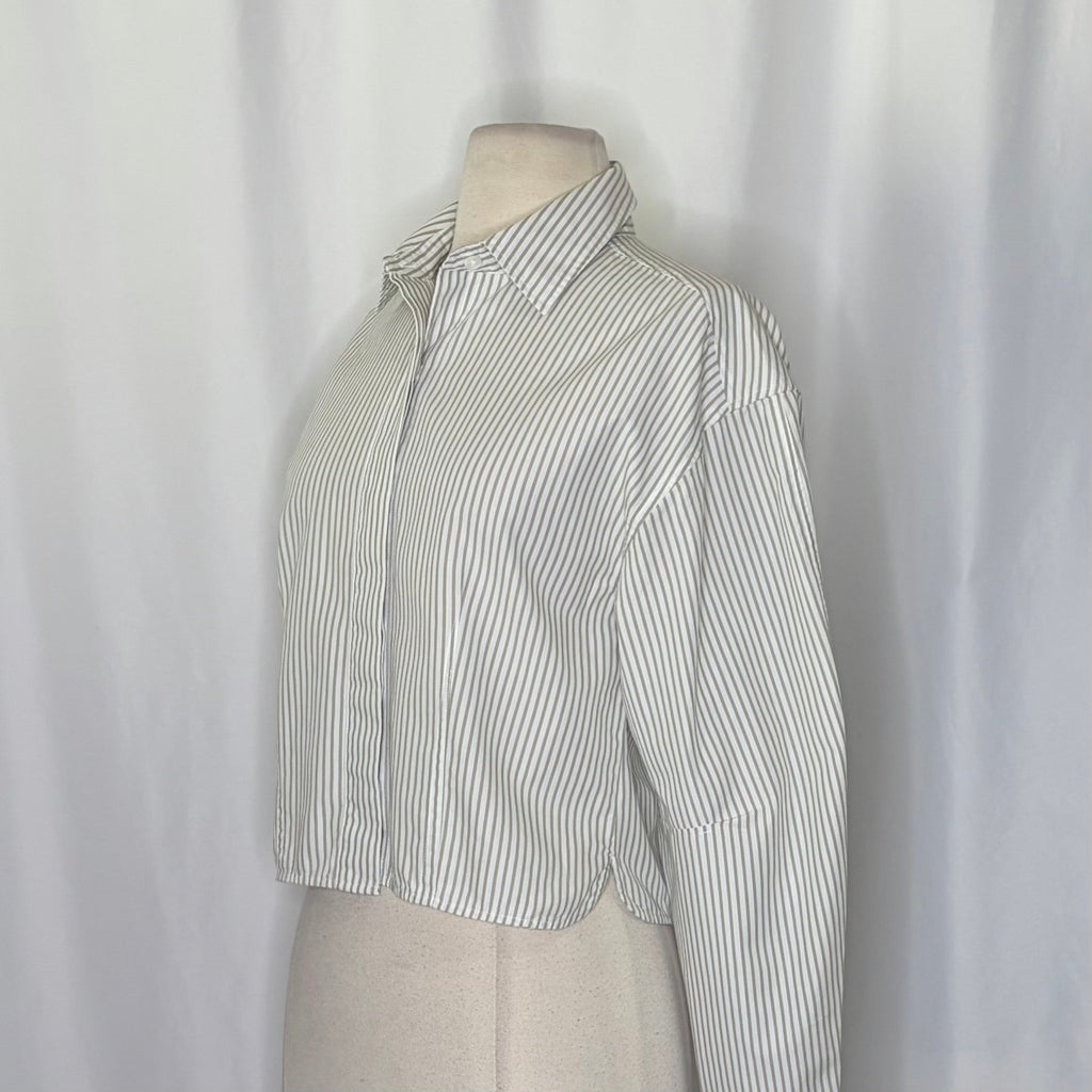 RAG & BONE Becca Striped Buttondown Shirt Top Cropped Green White Stripes Small