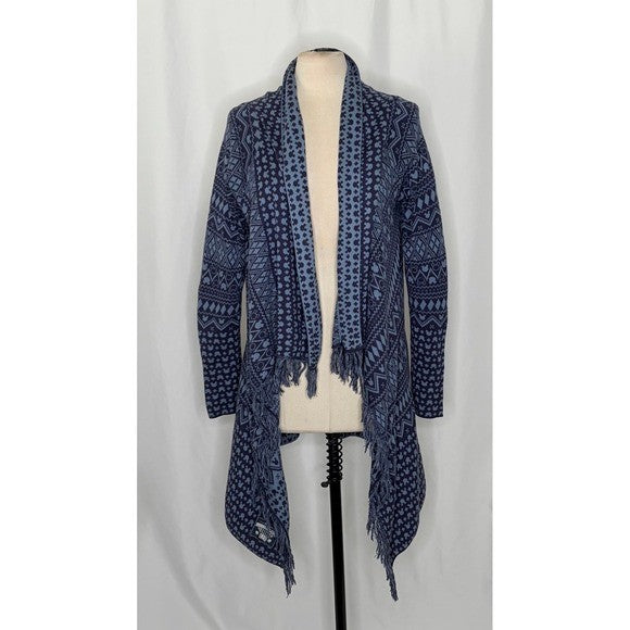DISNEY PARKS Mickey Mouse Fringed Cardigan Sweater Blue Chevron Medium Large