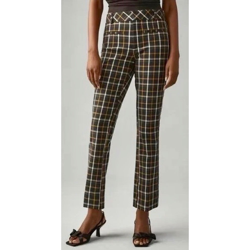 NWT!! ANTHROPOLOGIE The Essential Plaid Pants Black Orange Academia Preppy 10