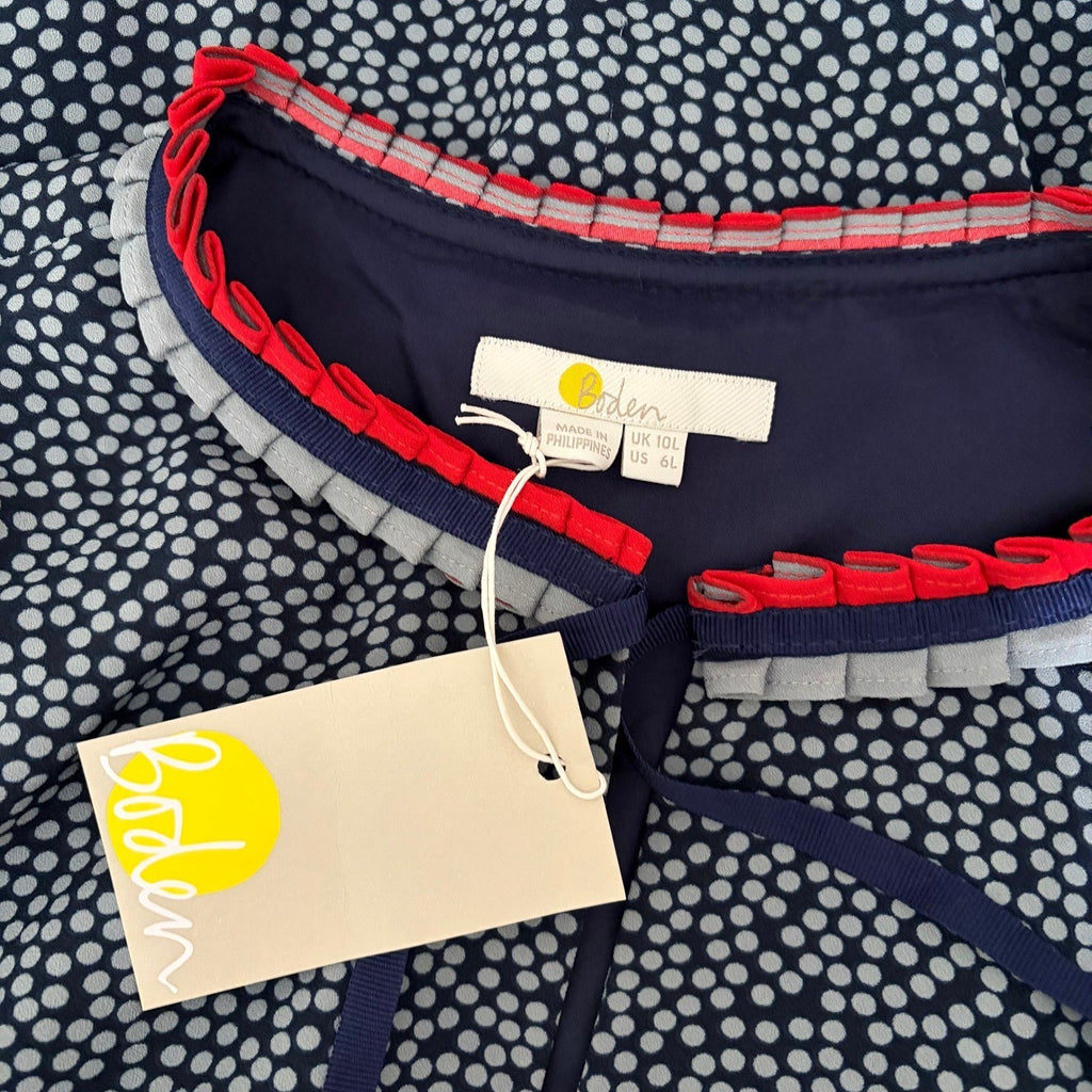 NWT!! BODEN Lara Polka Dot Striped Pleated Trim Dress Cluster Spot 6L 6 Tall