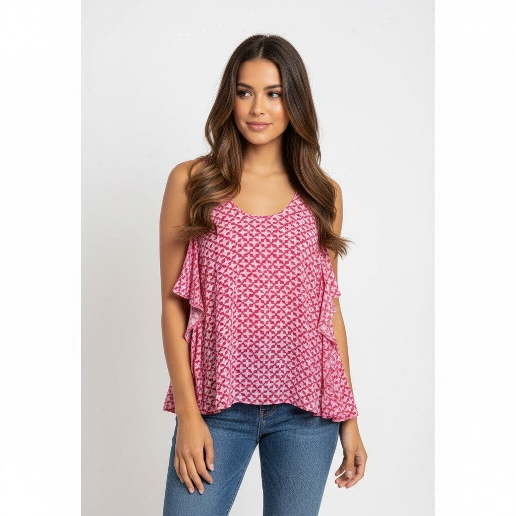 NWT!! THAKOON Addition Silk Printed Tank Top Geranium Pink White Size 2