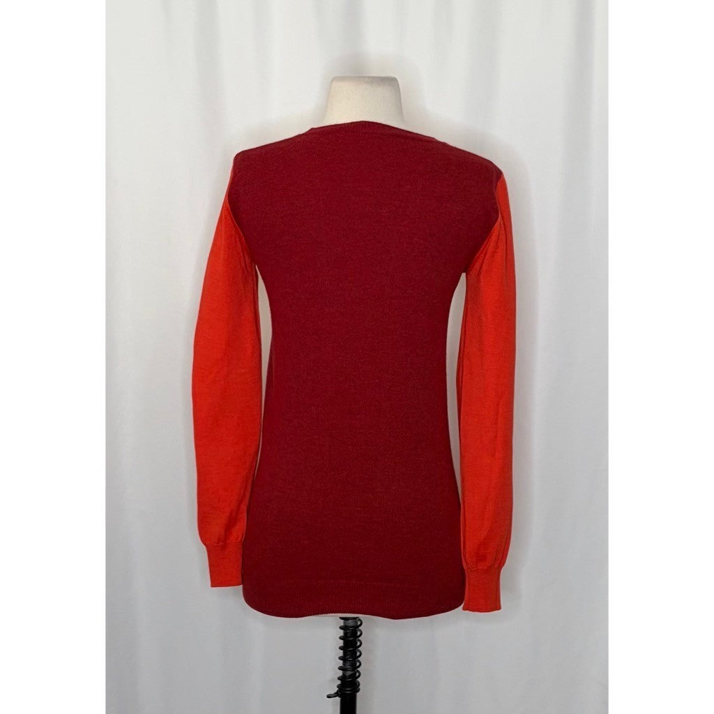 STELLA MCCARTNEY Wool Silk Colorblock Pullover Sweater Knit Red Orange 38 US 4