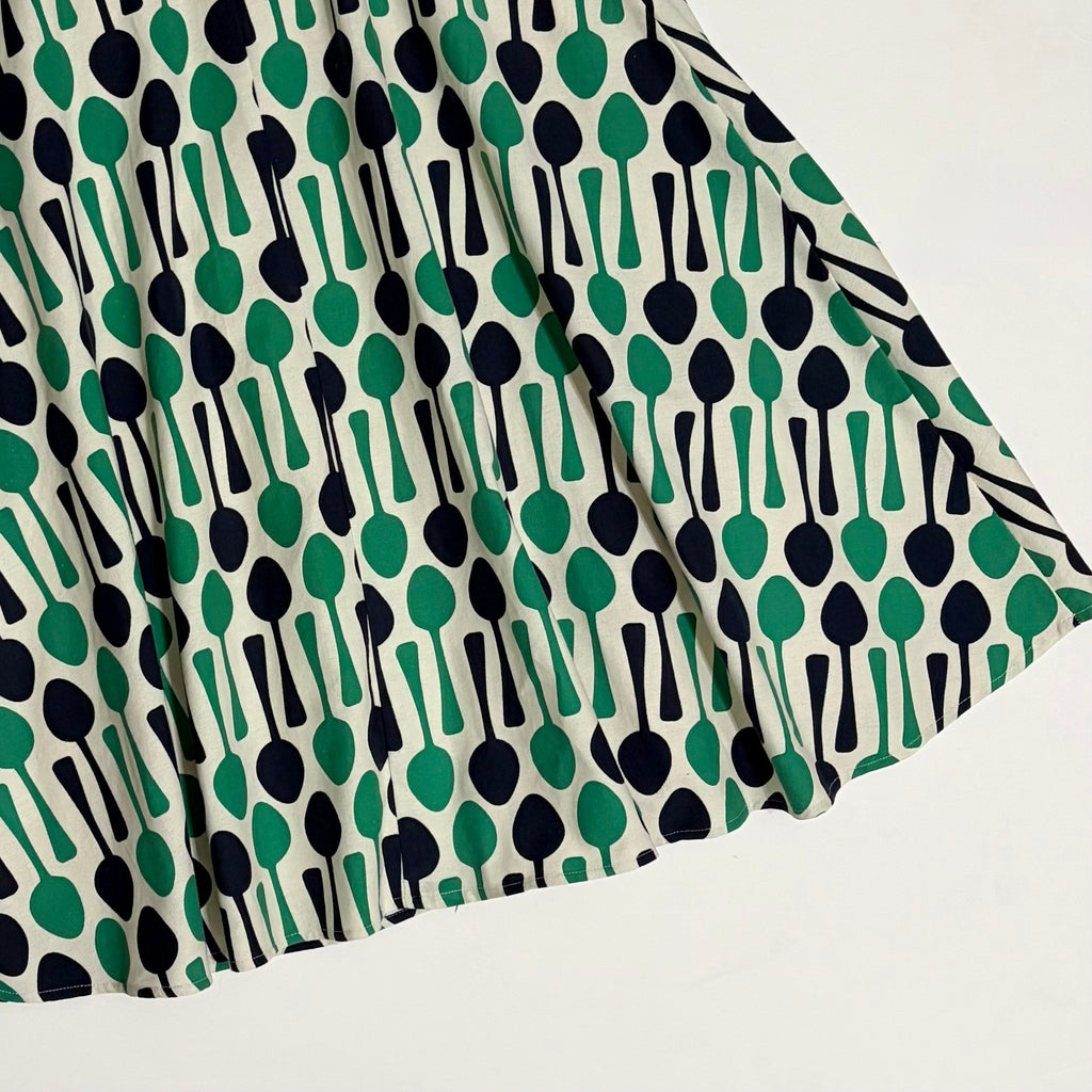 Anthropologie EVA FRANCO Spoons Print Midi Skirt Navy Blue Kelly Green Spoon 8