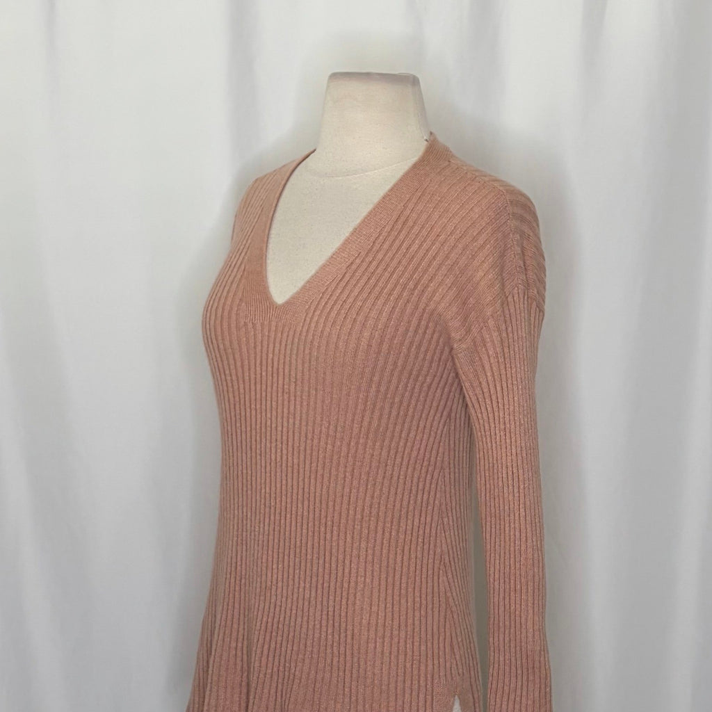 EILEEN FISHER Rose 100% Cashmere Ribbed Knit Jumper Sweater V-Neck Small Petite