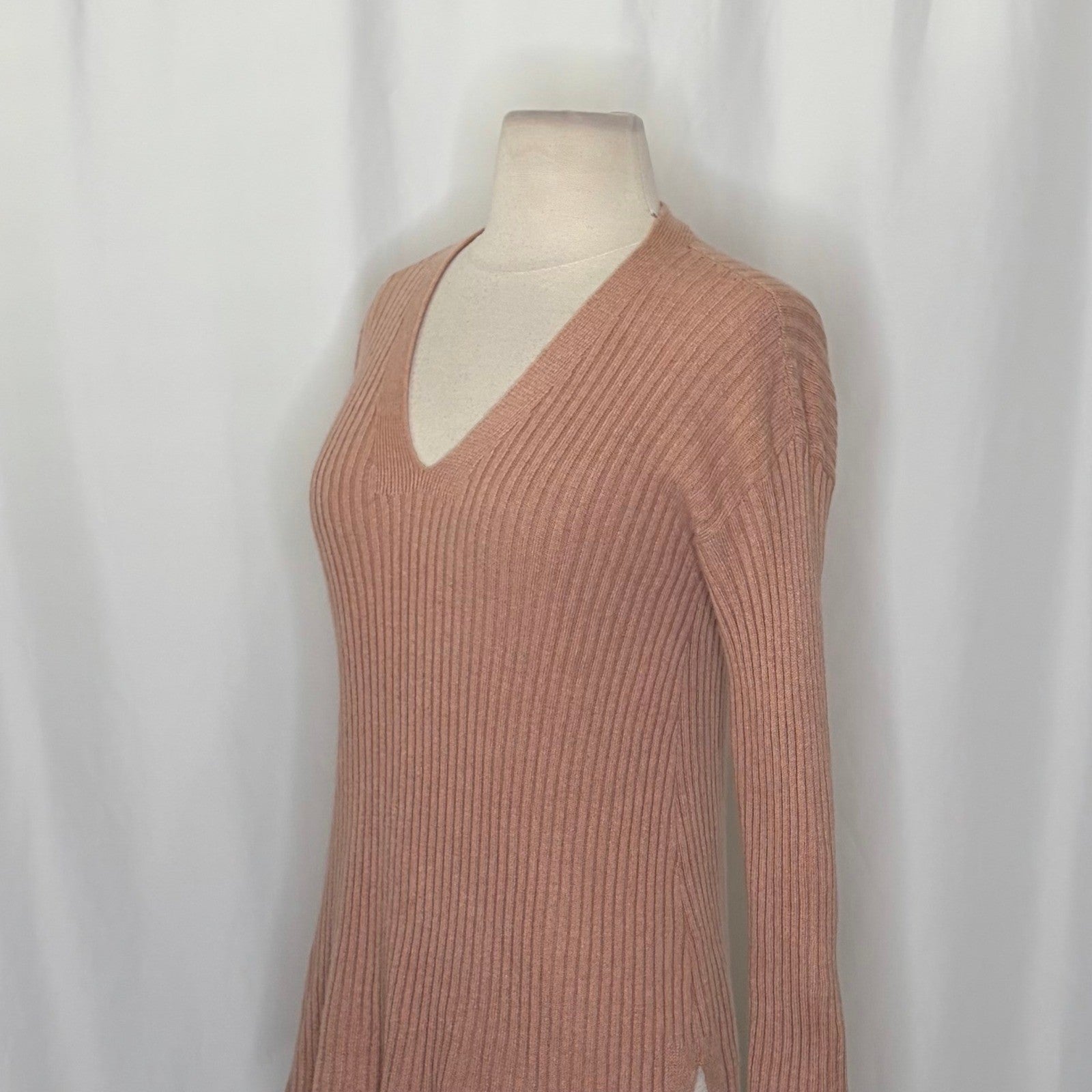 EILEEN FISHER Rose 100% Cashmere Ribbed Knit Jumper Sweater V-Neck Small Petite