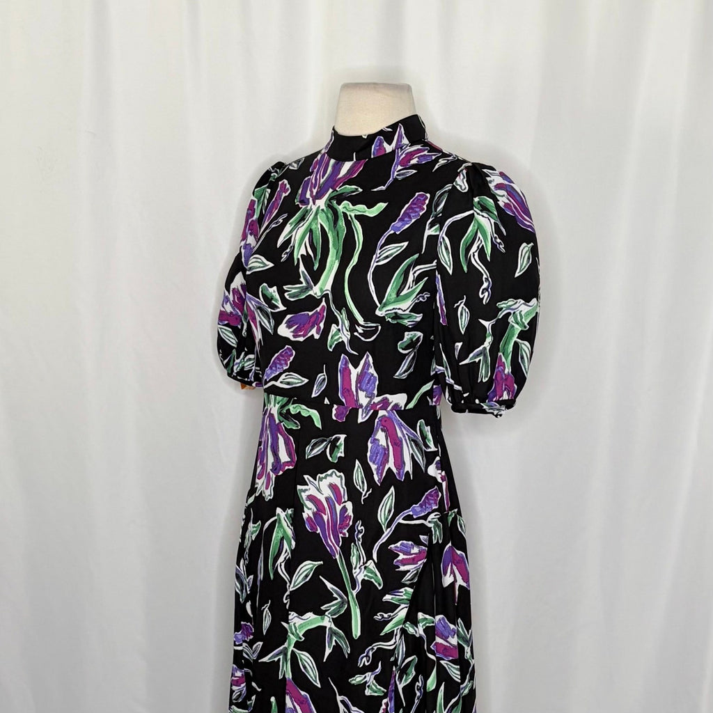 NWT!! DVF DIANE VON FURSTENBURG Nella Dress Violet Floral Midi Spring Size 2