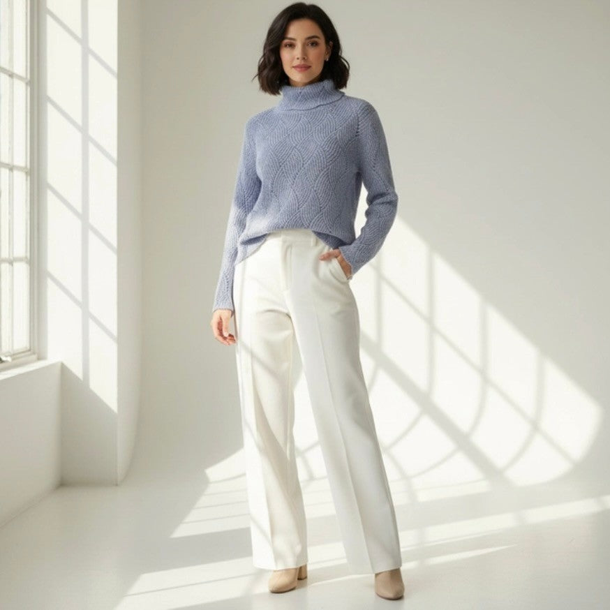 SUNDANCE Champlain Silk Turtleneck Sweater Pointelle Flame Stitch Pullover Small