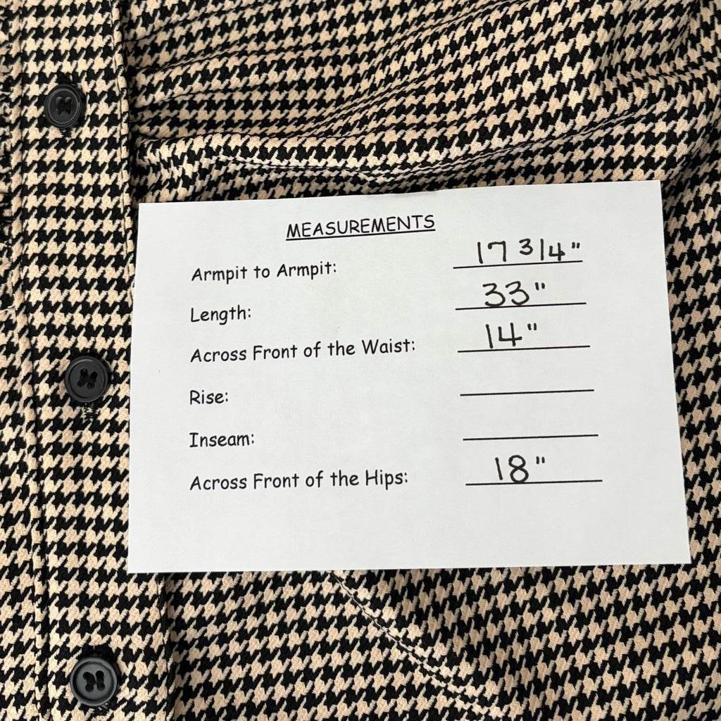 ZARA Houndstooth Black Tan Shirtdress Ruched Preppy Plaid Shirt Dress Medium
