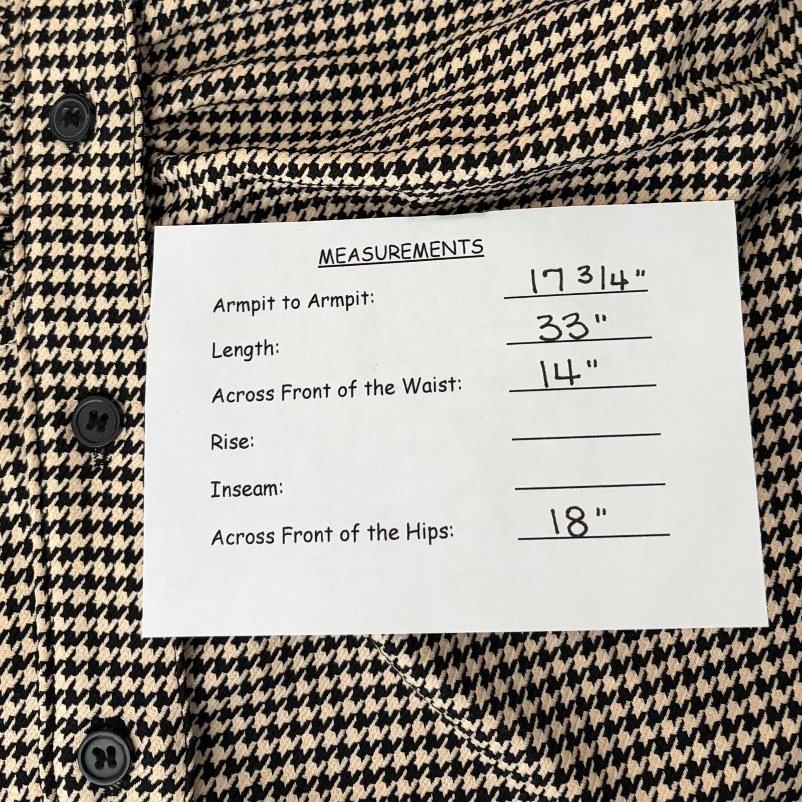 ZARA Houndstooth Black Tan Shirtdress Ruched Preppy Plaid Shirt Dress Medium
