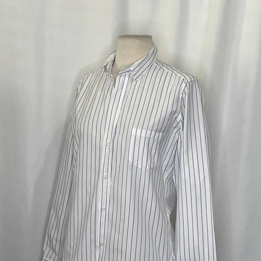 FRANK & EILEEN Crinkle Barry Buttondown Top Blouse White Blue Dotted Small
