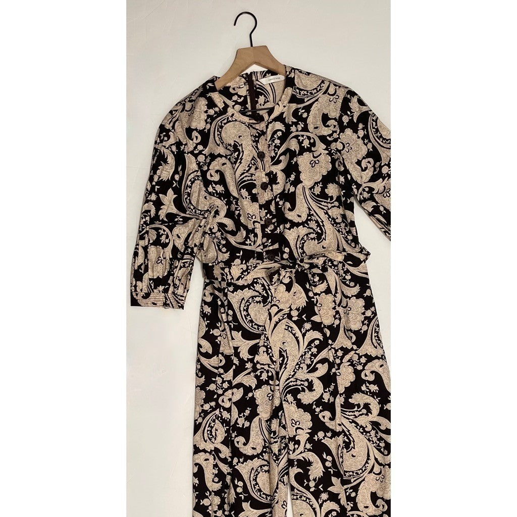 REBECCA TAYLOR Paisley Jumpsuit Scroll Paisley Espresso Belted Brown Medium