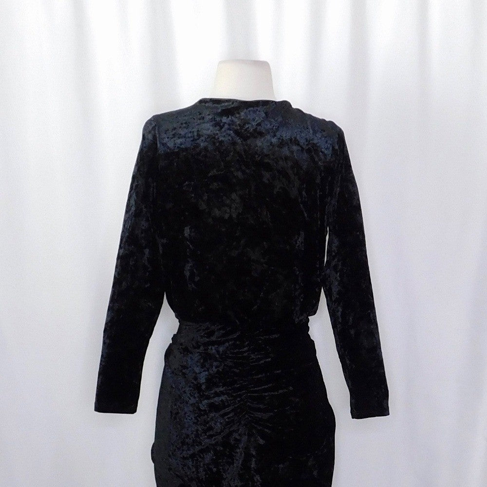 MISA Los Angeles Ophelie Black Crushed Velvet Tie Front Mini Dress Stretch Small