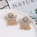 NEW Rhinestone Ghost Stud Earrings Glam Halloween Spooky Spirit Embellished