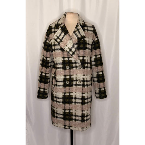 Anthropologie EVA FRANCO Dean Plaid Coat Wool Blend Pockets Double Breast Small