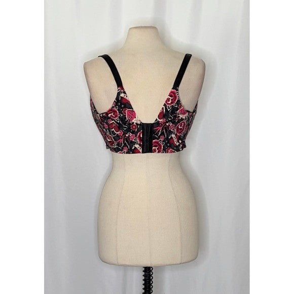 TORRID Curve Dream Tattoo Valentine Floral Hearts Black Wire-Free Bra Size 40H