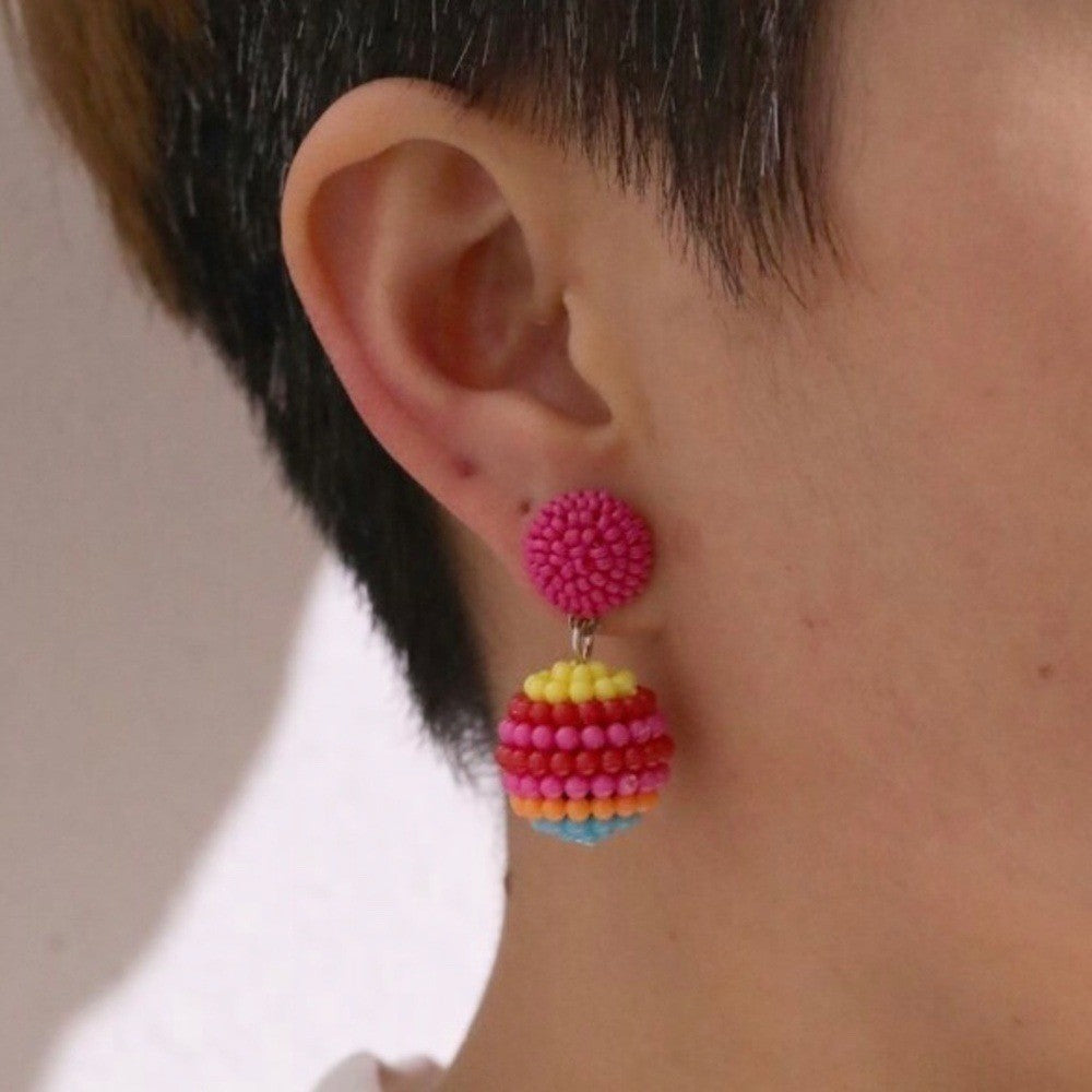 NEW Colorful Beaded Ball Drop Earrings Multicolor Rainbow Festival Boho Vacation