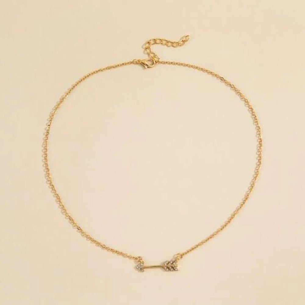 Boho Festival Rhinestone Arrow Gold Necklace Jewelry Chic Southwestern Chain