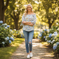 J. MCLAUGHLIN Natasha Tie Sleeve Off Shoulder Floral Top Blouse Summer Small
