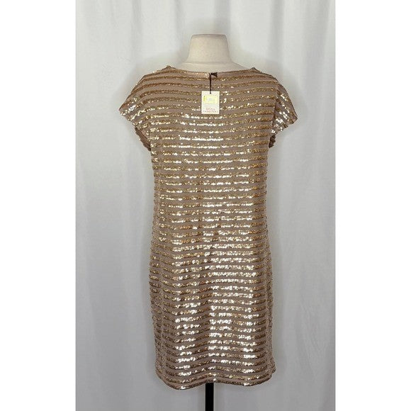 NWT!! Trina TRINA TURK Sequin Stripe Mini Party Cocktail Dress Gold Shift Small