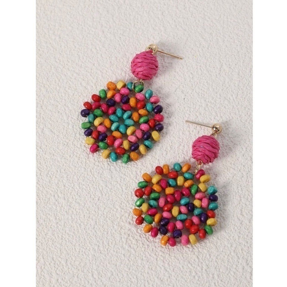 NEW Colorful Wooden Beaded Drop Dangle Earrings Balls Vacation Resortwear Travel