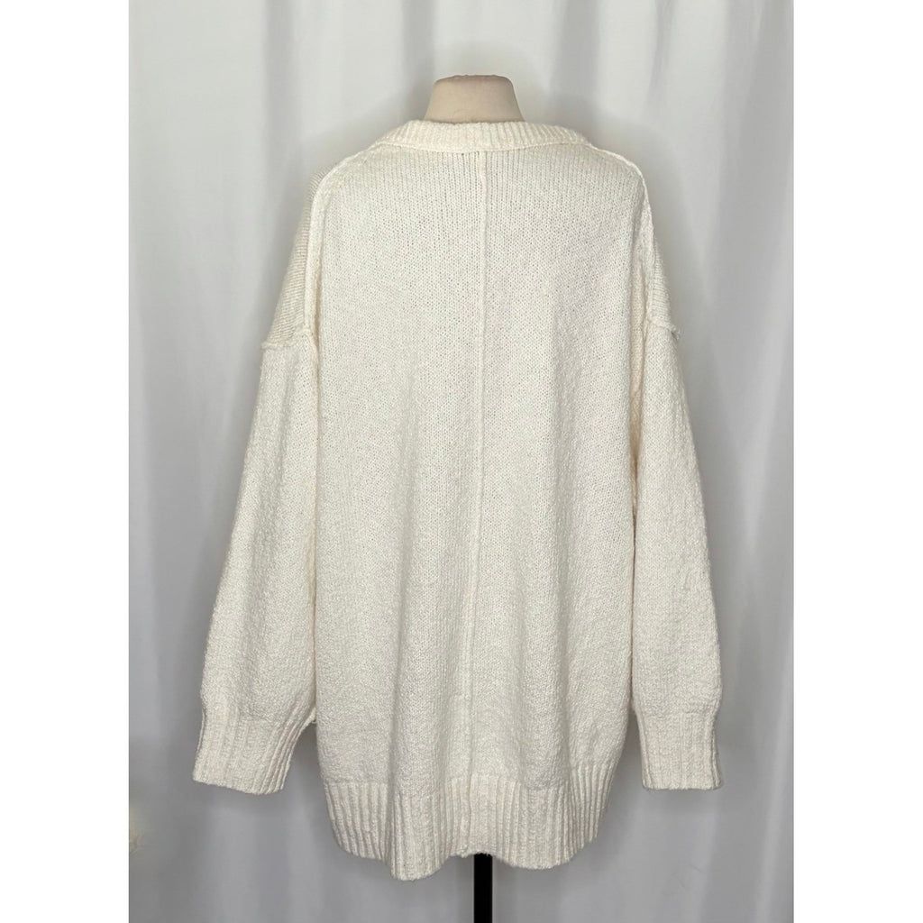 FREE PEOPLE Brookside Tunic Sweater Ivory Slouchy Solid Knitwear Scoop Large