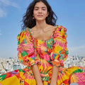 FARM RIO Colorful Toucans Scallops Midi Dress Birds Vacation Embroidered X-Large