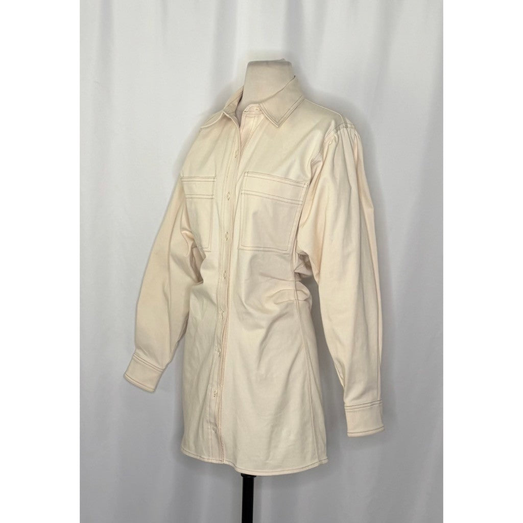 ZARA Natural Cream Shirtdress Mini Shirt Dress Buttons Pockets Twill Small