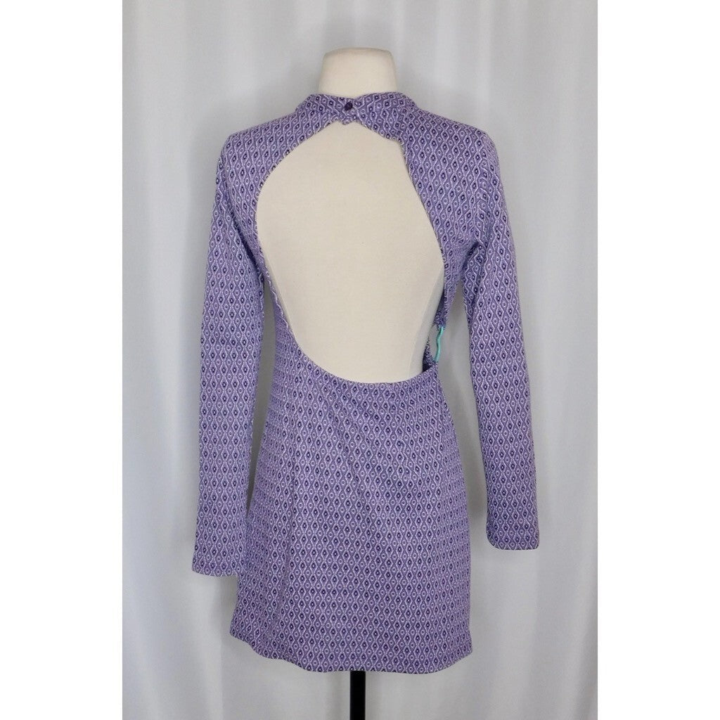 ZARA Lilac Jacquard Open Back Mini Dress Heart Detail Retro Knit Purple Small