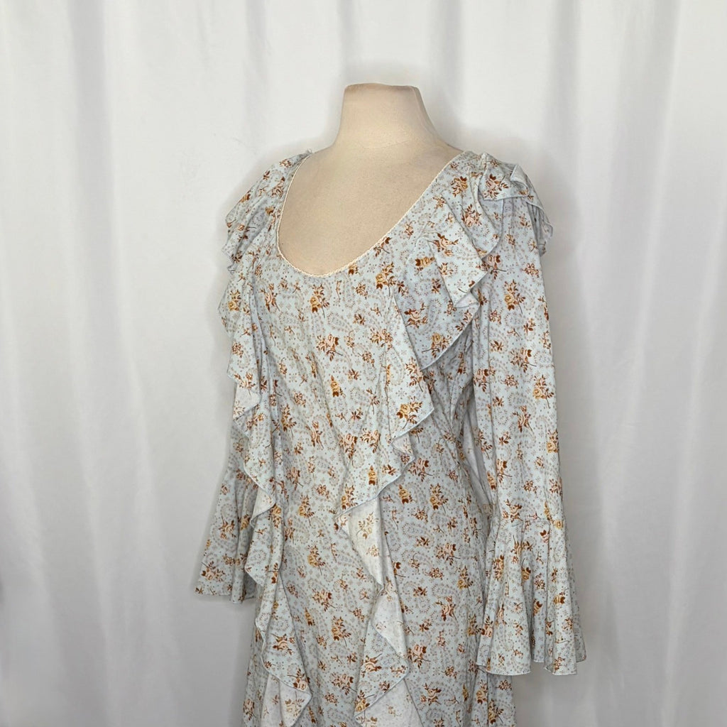 SPELL & THE GYPSY Fleur Frill Bias Maxi Dress Teapot Blue Floral Bohemian Large