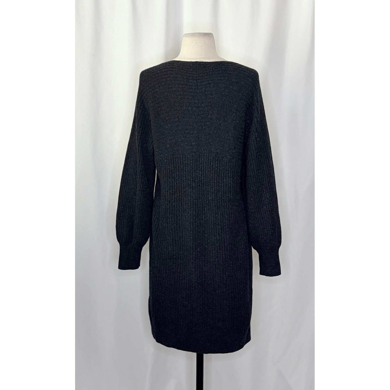 VINCE Cashmere Wool Grey Ribbed Knit Sweater Dress Raglan Sleeves Preppy Small