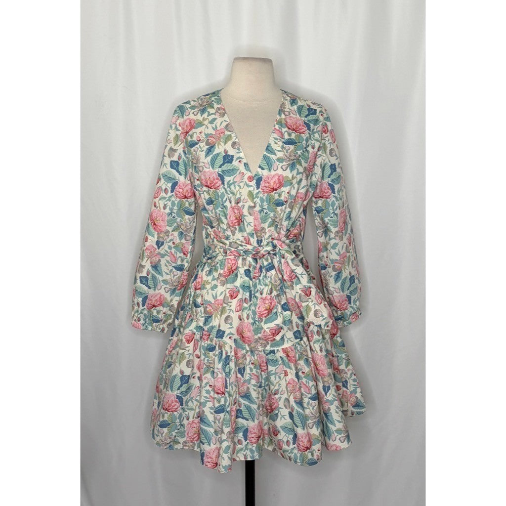 La Vie REBECCA TAYLOR Paint Garden Floral Dress Tie Waist Mini Spring Medium