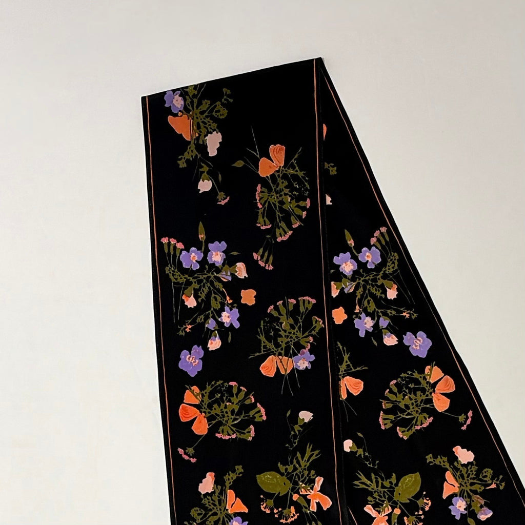 Vintage VERA NEUMANN Rectangle Floral Scarf Black Accessory Twilly Pink Green