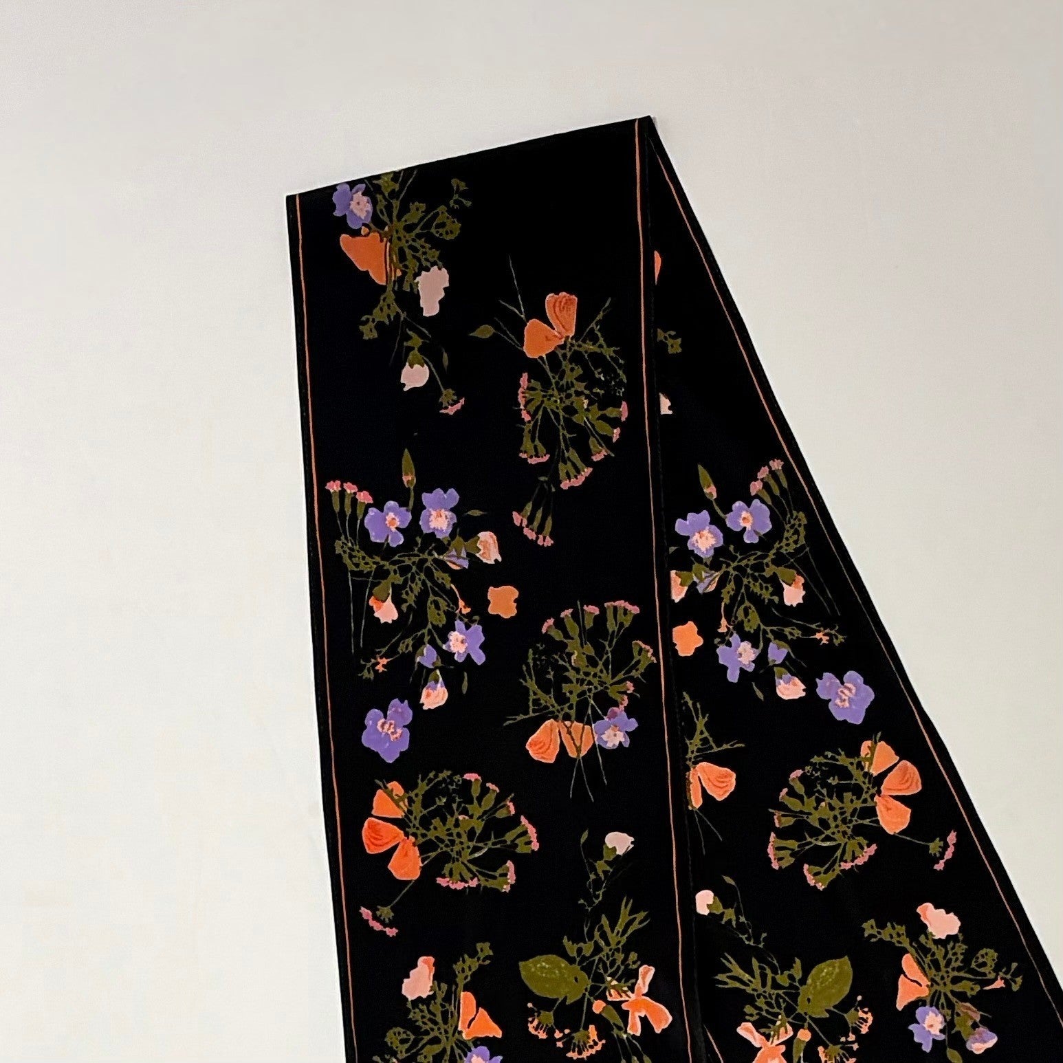 Vintage VERA NEUMANN Rectangle Floral Scarf Black Accessory Twilly Pink Green