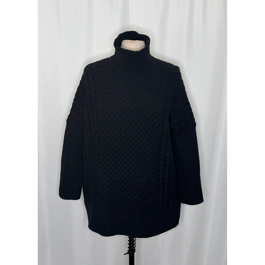 AYR Le Square Extra Fine Merino Wool Chunky Knit Sweater Black Pullover Small