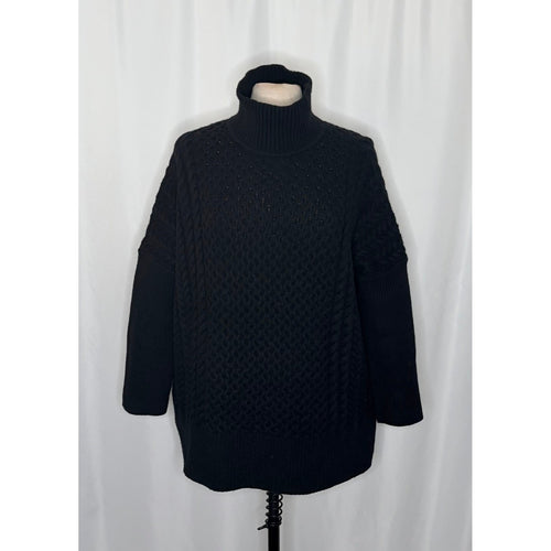 AYR Le Square Extra Fine Merino Wool Chunky Knit Sweater Black Pullover Small